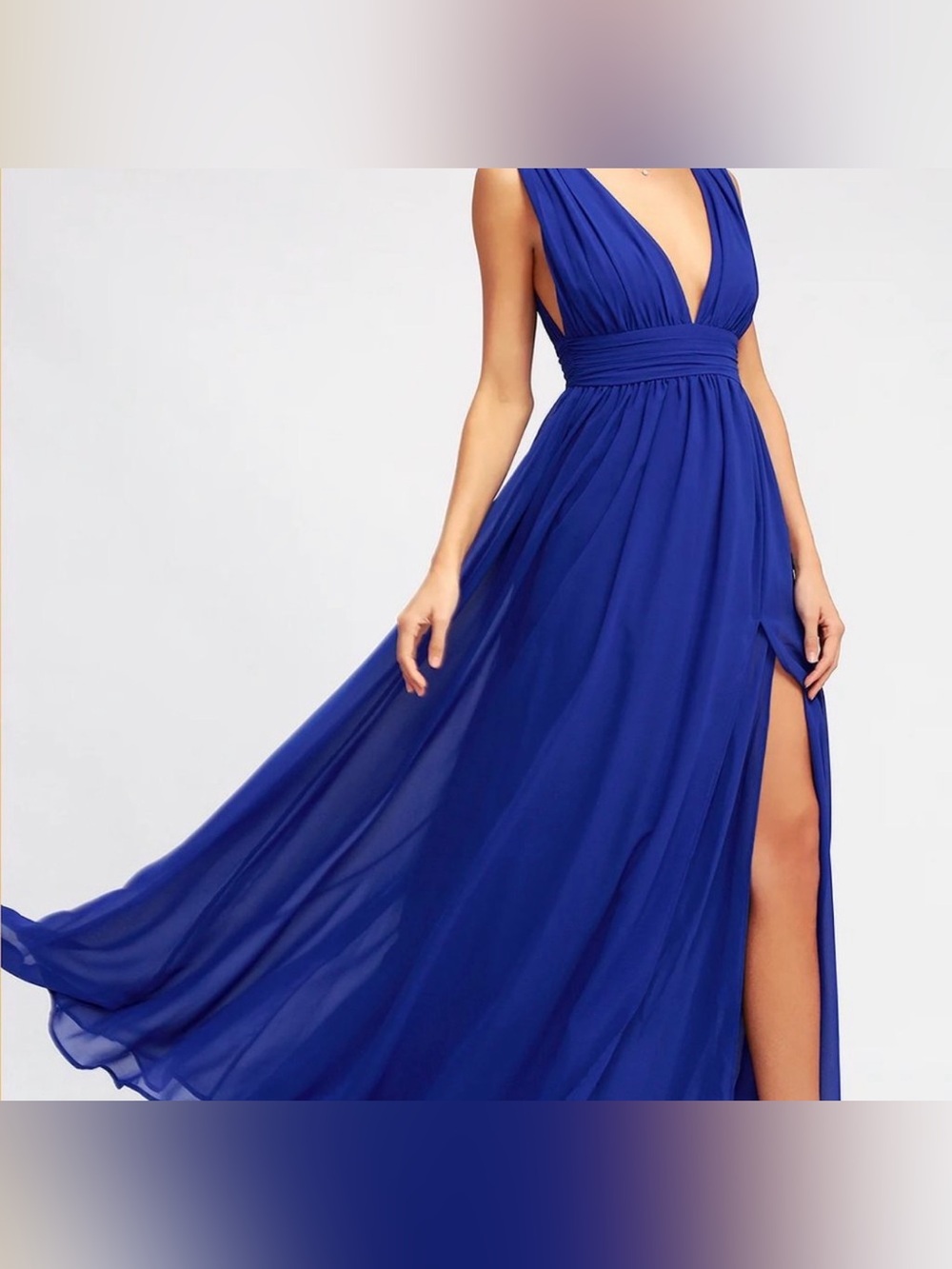 Lulu's Royal Blue V-Neck Chiffon Maxi Dress - Date, bridesmaid, wedding, prom
